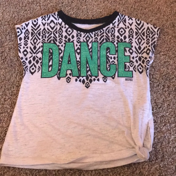 Justice Other - Justice White Black Short Sleeve Top “Dance”